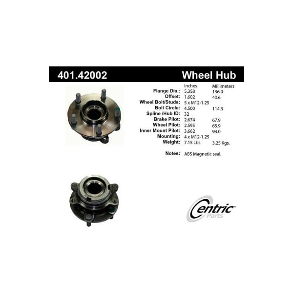 Centric Premium Hub and Bearing Assembly; With ABS Tone Ring / Encoder